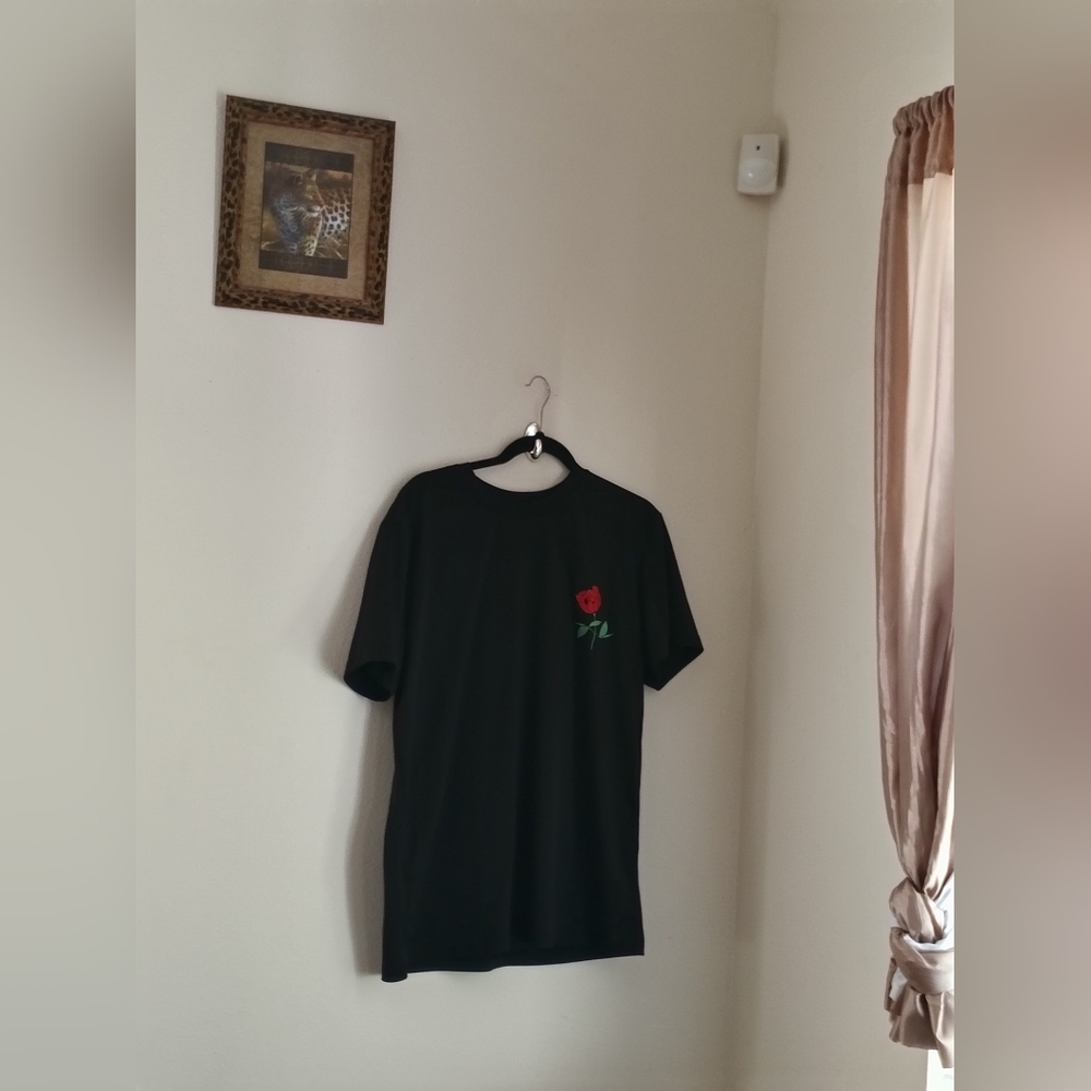 Shein Shirt Men XL Black Red Rose Academia Casual Party Versatile Club Resort